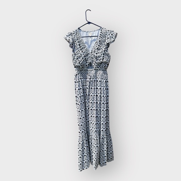 LOFT Beach CutOut Ruffle Sleeve Tiered Patterned Dress - Picture 9 of 10